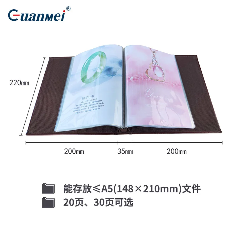 Customized. Guangmei Leather A5 Folder Style Award Insert Pocket Storage Album Photo Album 8inch Pa