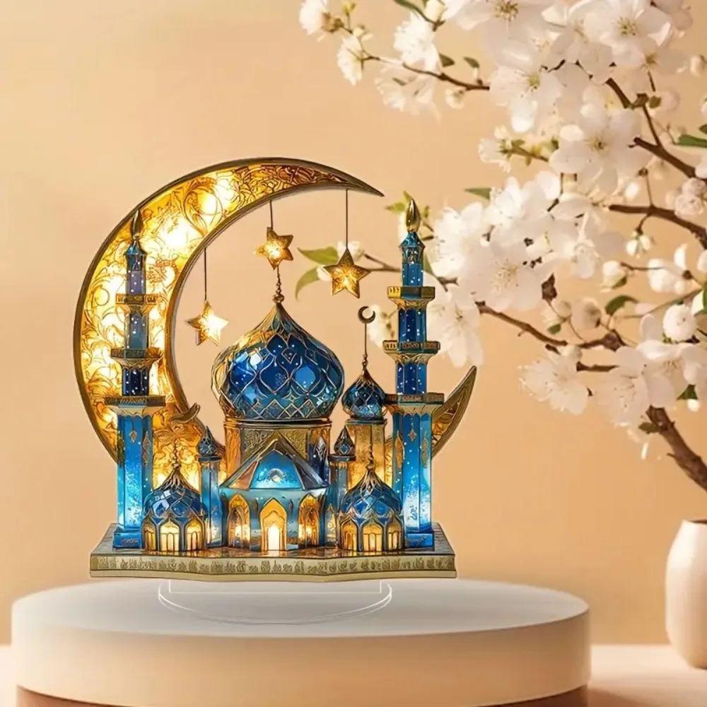 مهرجان رمضان 2D أكريليك القمر الحرفية الحلي قلعة الكنيسة العمارة الديكور الإسلامي مسلم المنزل طاولة الحفلات هدية