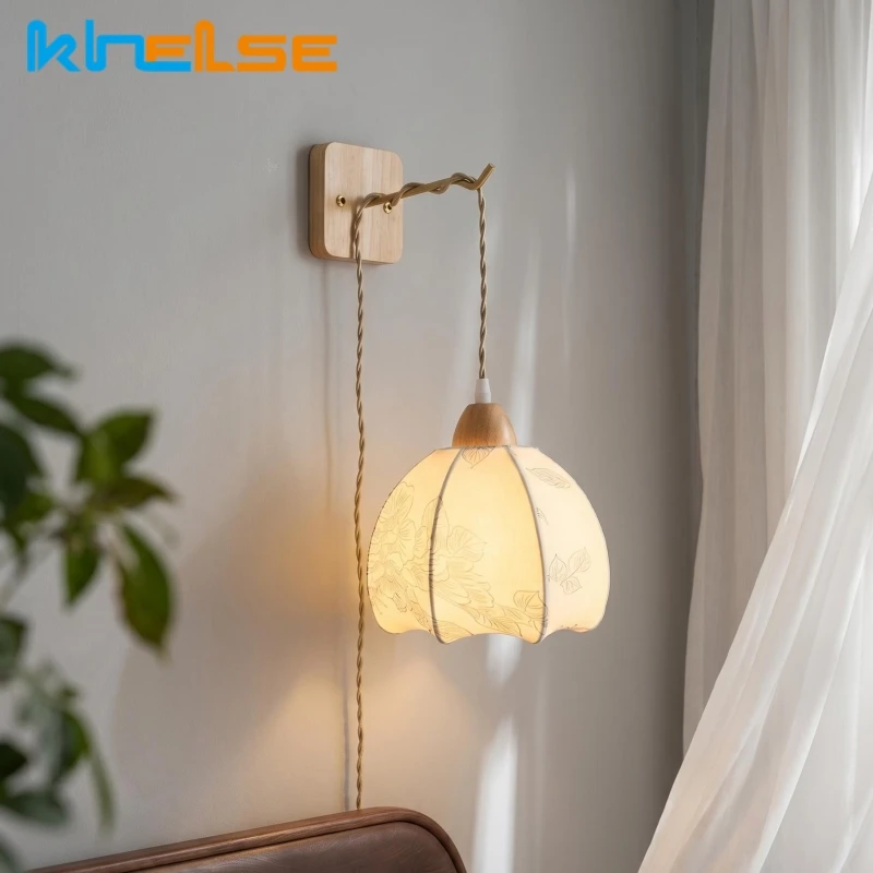 Boho Fabric Lantern LED Pendant Light E27 Bedside Hanging Wall Lamp Hotel Dormitory Bedroom Decor Droplight With EU/US Plug Cord