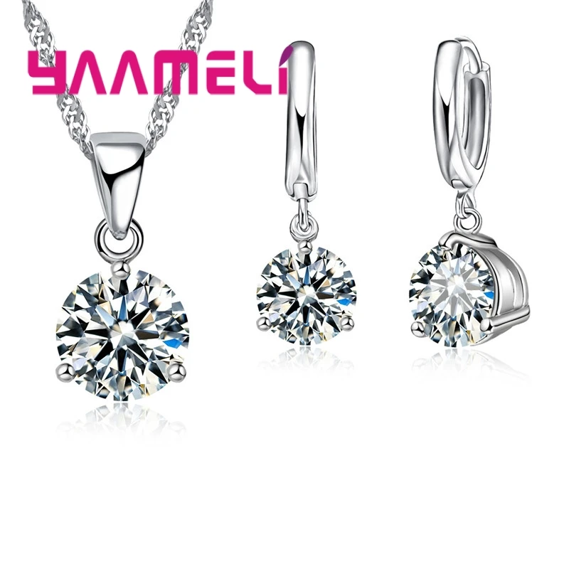 Promotions!!Canndy Colors 925 Sterling Silver Wedding Elegant Jewelry Sets CZ Crystal  Crystal Pendant Necklace Earrings