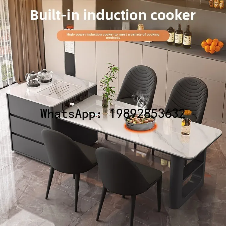 CZ  Slab Island Dining Table Integrated Home Use Extendable Small Apartment High-End Restaurant Solid Wood Center Island Table