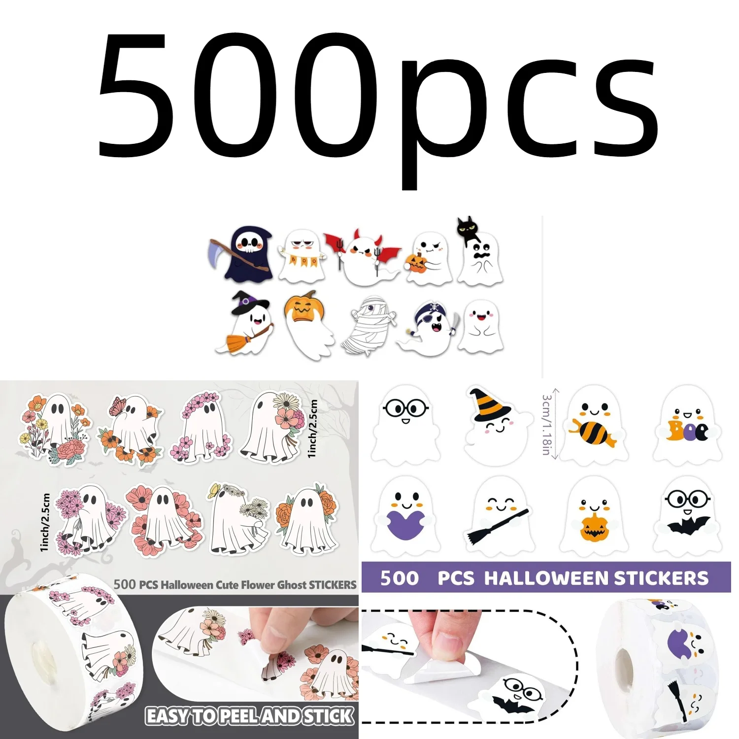 500 قطعة من ملصقات الفينيل لشبح الهالوين - مطبوعات متينة ومخيفة - ديكور مثالي لأجهزة الكمبيوتر المحمولة/المجلات ومتجر الحرف اليدوية Merch kawaii