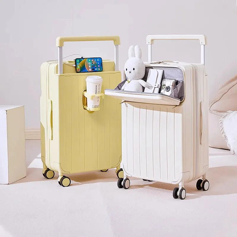 Wide Trolley Front Opening  Suitcase 2024 Female Suitcases Small Lightweight Boarding 26 Inch Password Suitcase Boys