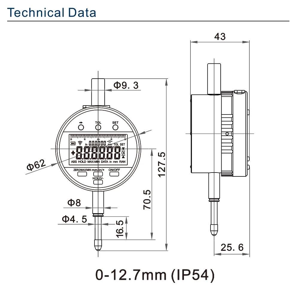 SHAHE Điện Tử Kỹ Thuật Số Mặt Số 0-12.7/25.4/50.8 Mm Độ Phân Giải Cao 1μm Inch/Hệ Mét Chuyển Đổi chỉ Số Đo