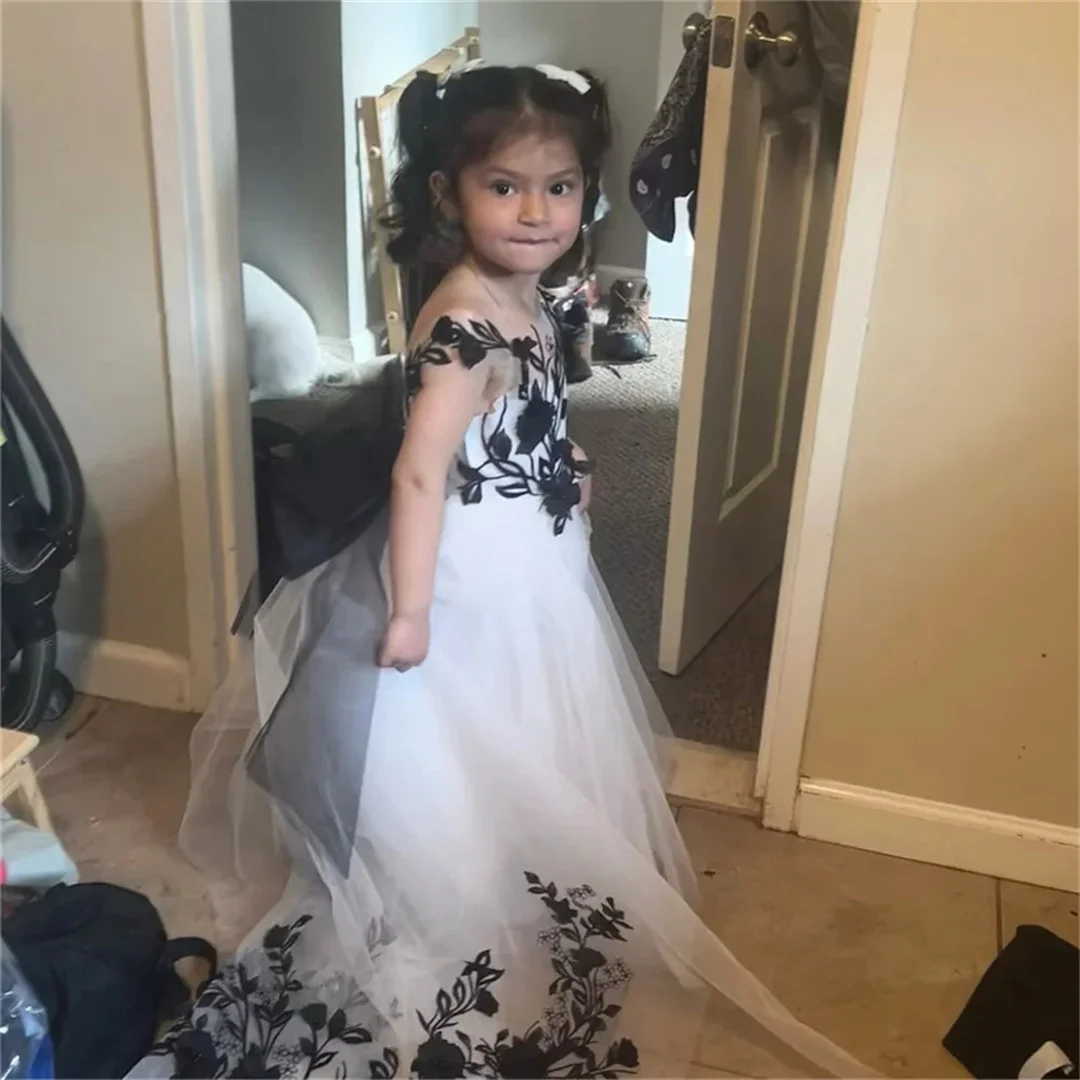 Vestido de princesa com apliques de tule, vestido de primeira comunhão até o chão, elegante, sem mangas, clássico, formal, personalizado