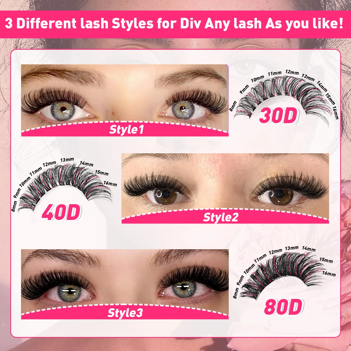 Individual Lashes 8-16mm 200pcs Cluster Lashes Natural Look Mixed Tray DIY Eyelash Extension Volume Lash Clusters Eyelashes Long