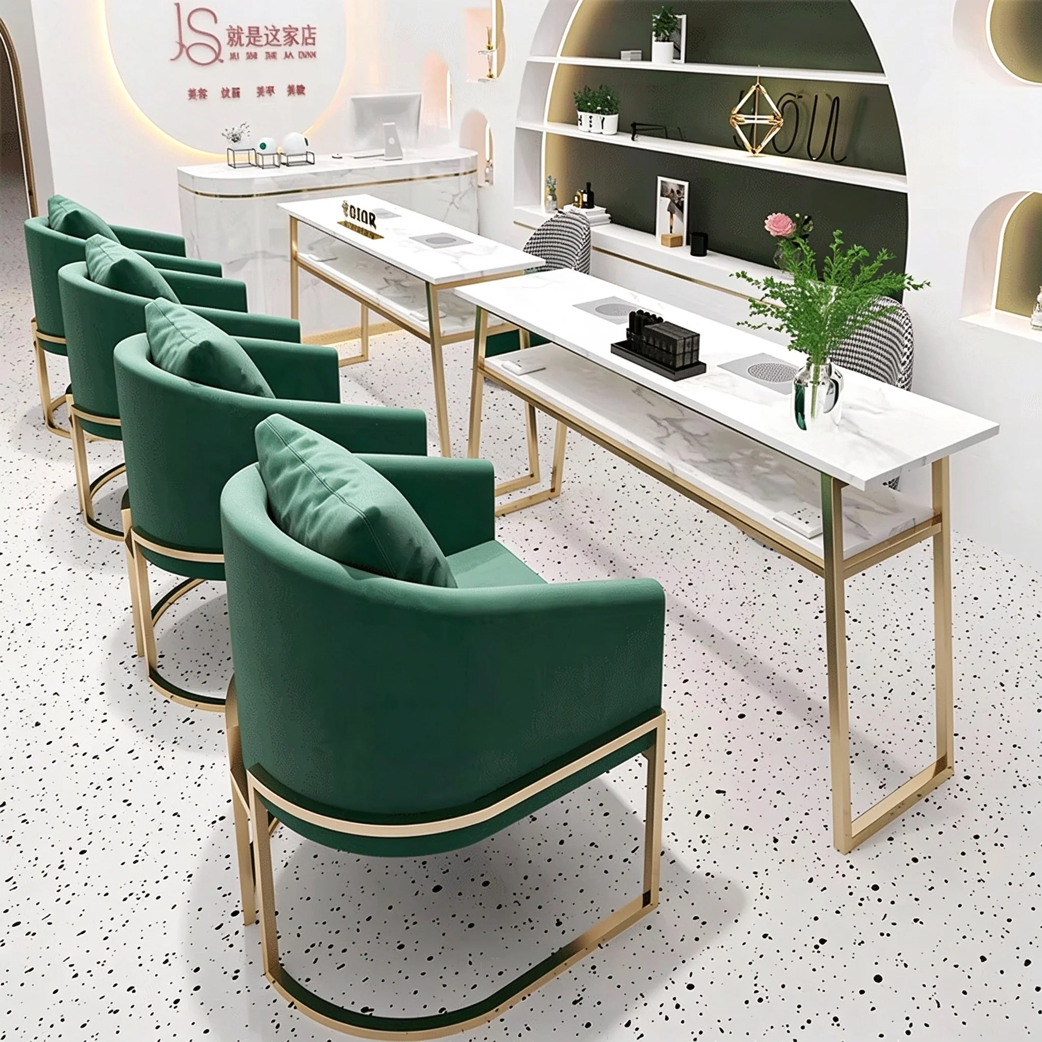 Modern Nail Salon Furniture Set Custom Color Manicure Table and Chair for Beauty Shop 2