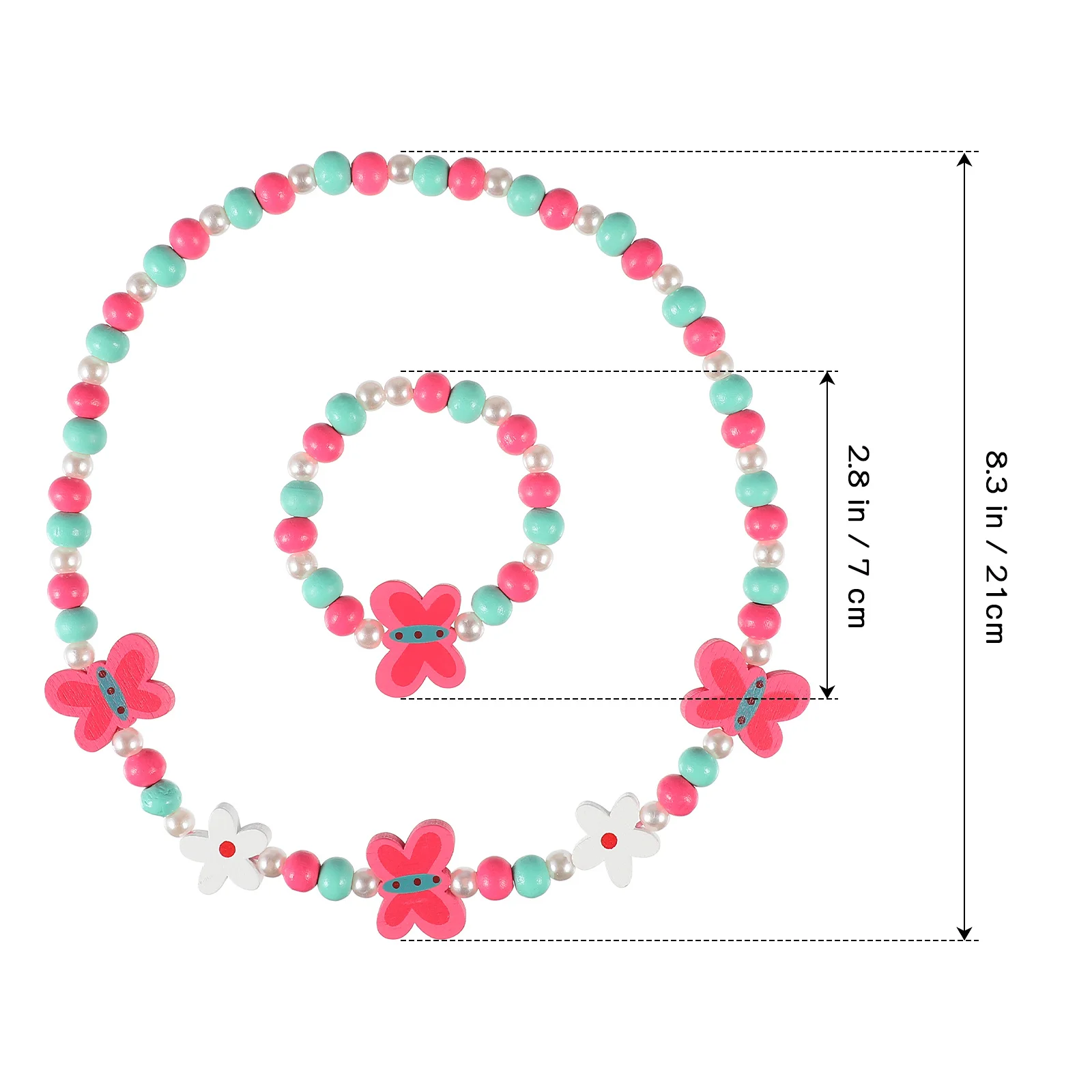 2-teiliges Halsketten- und Armband-Set aus Holzperlen, hochwertig, handgefertigt, sicher, gratfrei, Kinderschmuck, lustige Partygeschenke, trendige Accessoires