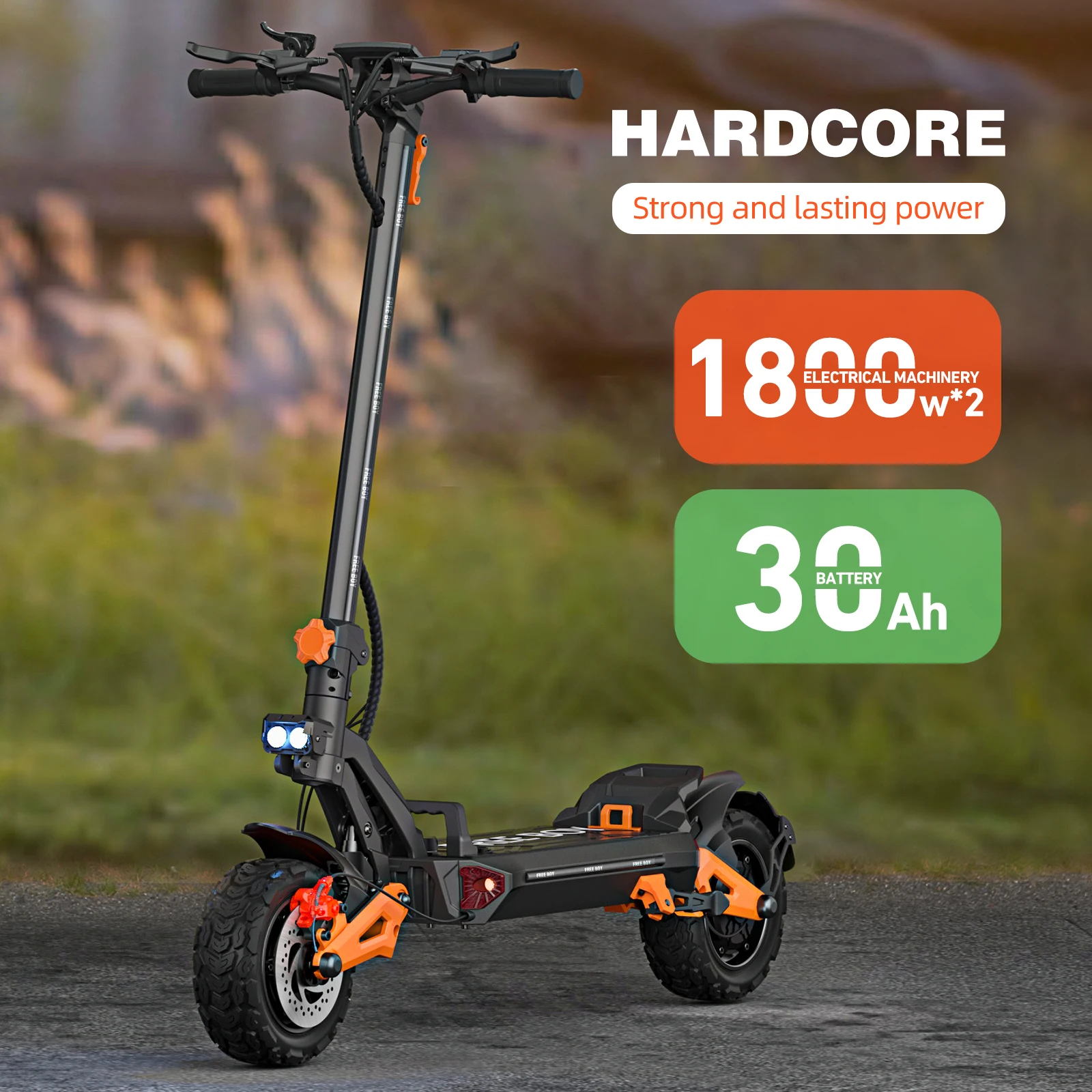 FREEBOY H9 سكوتر كهربائي للكبار 1800 وات * 2 محرك، بطارية 60 فولت 30 أمبير قابلة للطي سكوتر إلكتروني 11 سكوتر جبلي إلكتروني بإطارات سميكة