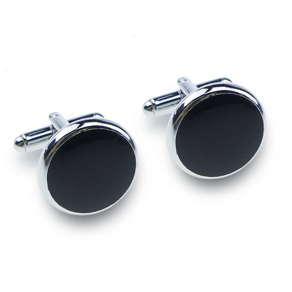

8pcs Set Round Black Silver Cufflinks And Studs Set Mens Oil Drip Cufflinks And Studs Classic Secure Closure Jewelry