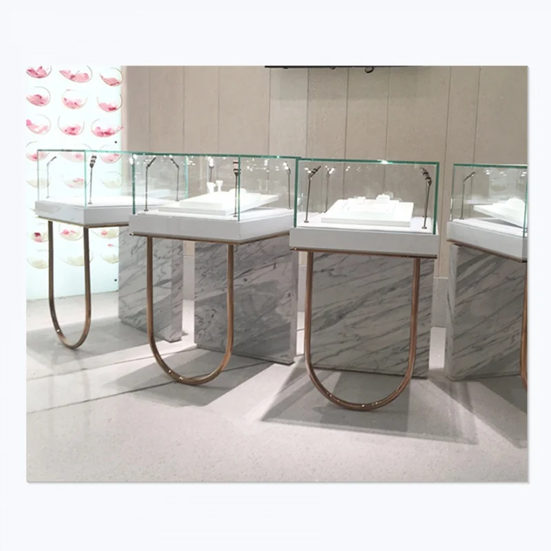 Custom. marble texture jewelery display counter glass jewelry display for shop mall