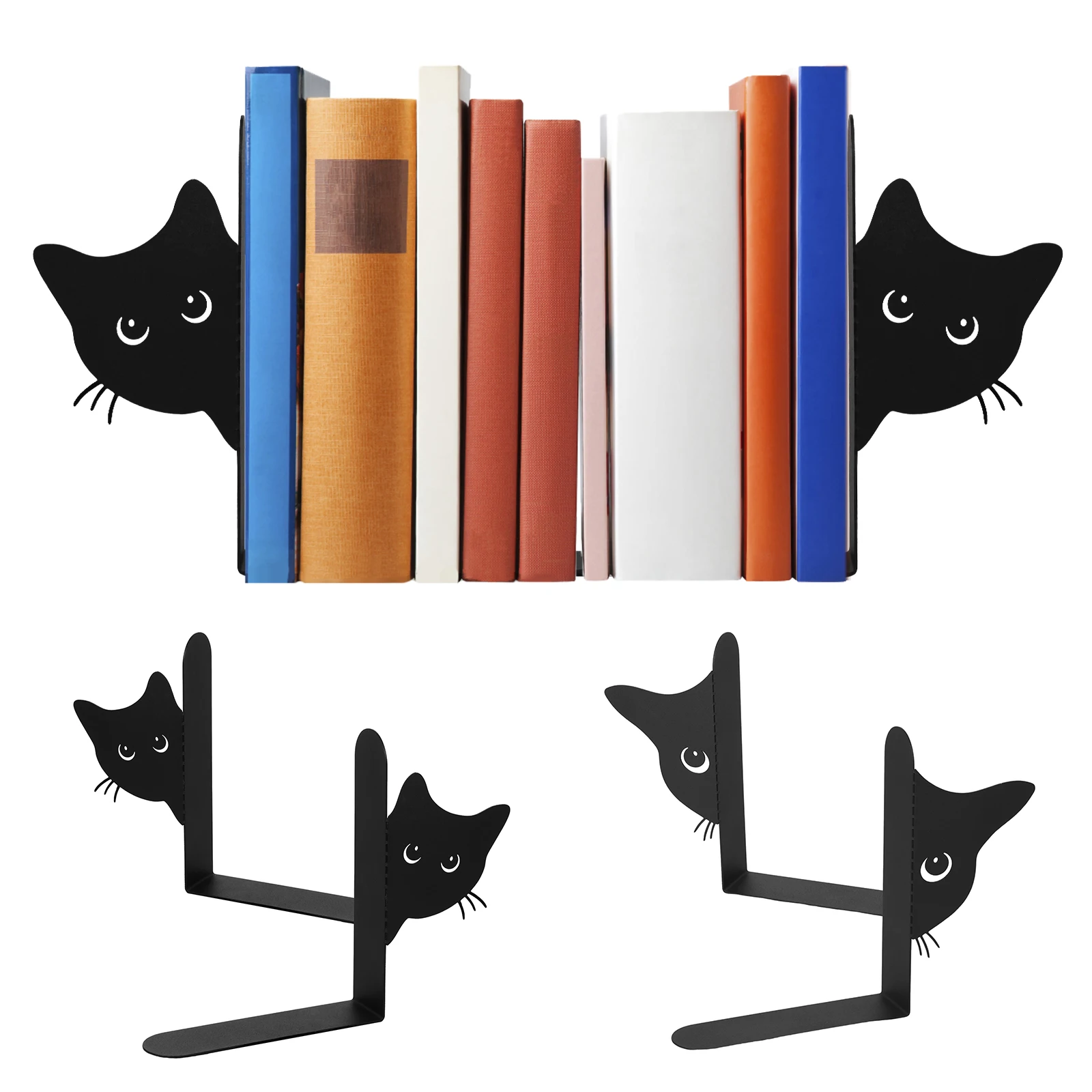 2 Stücke Peeping Cat Form Metall Buchstützen Dekorative Desktop Buchstützen Vielseitige Stabile Basis Bücherregal Buchstützen für Home Office