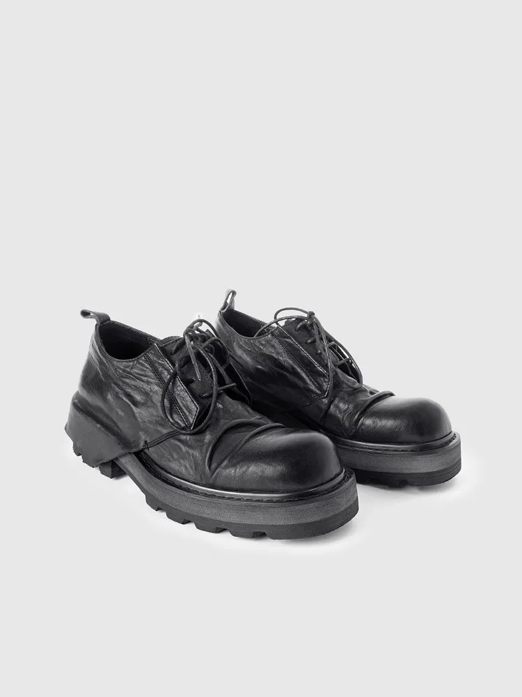 Office Casual Men Design Round Toe Spliced Lace Up Cowskin Genuine Leather Thick Platform Shoes Men Business Fashion Dress Shoes