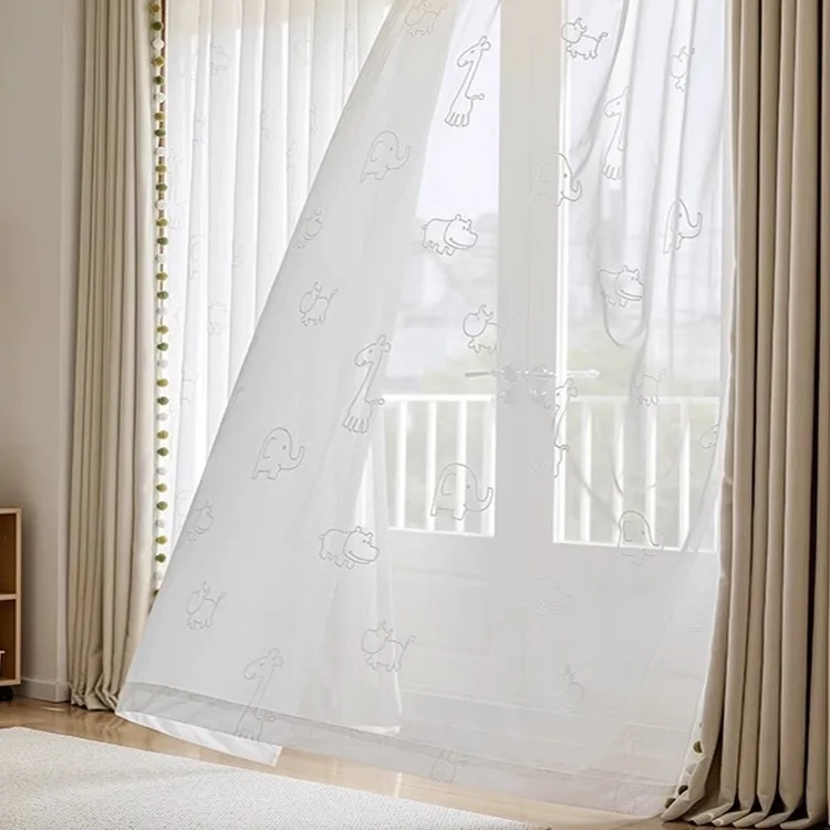 

Window Screen White Gauze Curtain 3D Three-dimensional Jacquard Velvet Gauze Curtain Curtains for Living Dining Room Bedroom