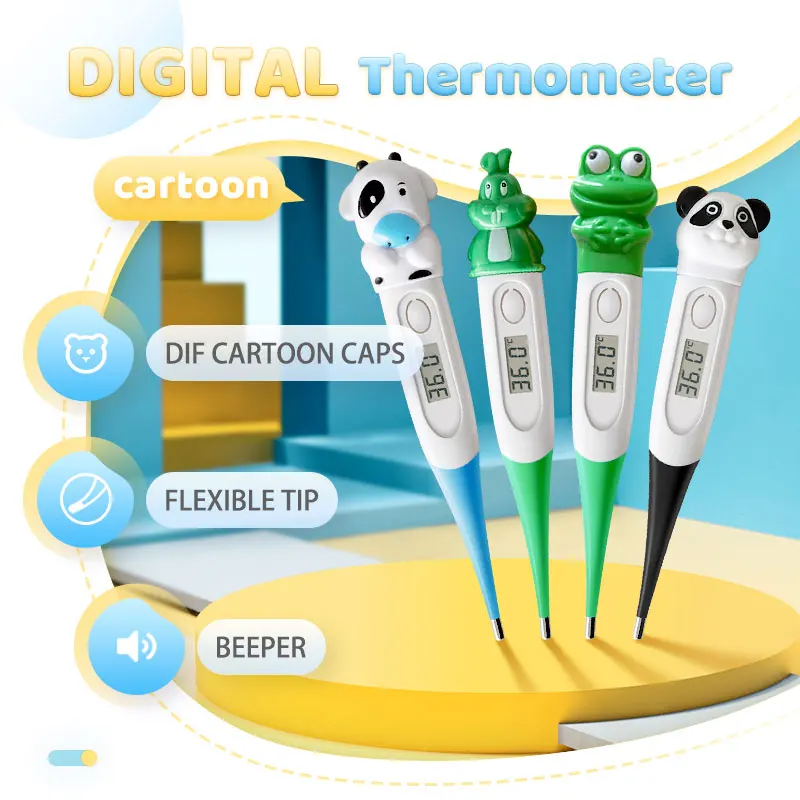 Cow Rabbit Panda Frog Cartoon Digital Electric Thermometer with Flexible Tip for Kids and Adults for Home Use High Accuracy