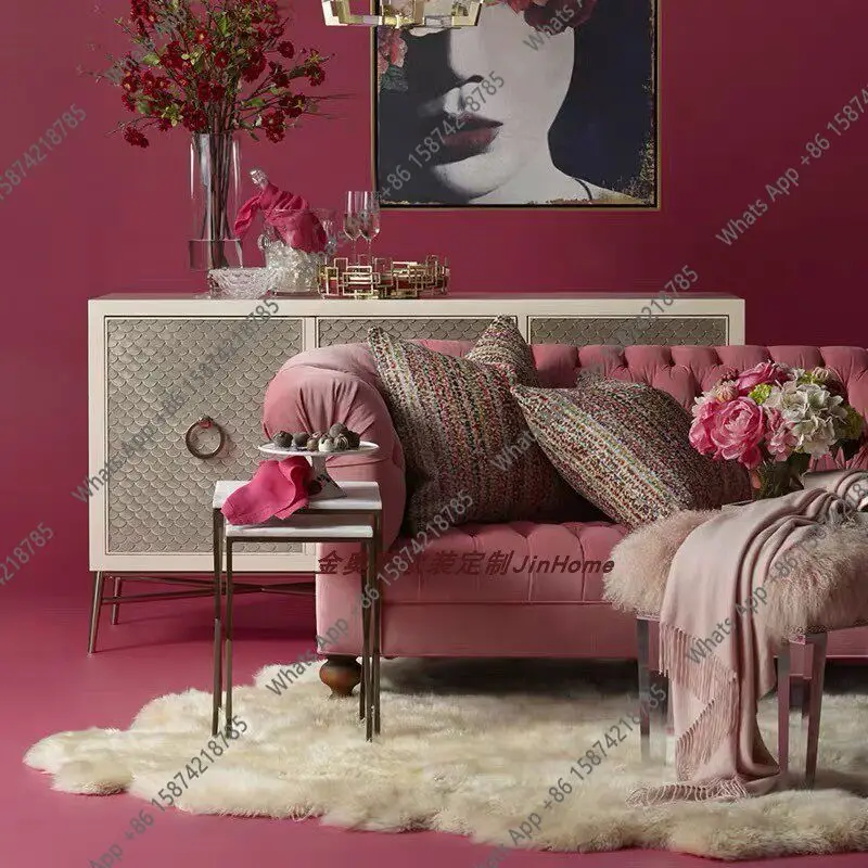 

Rt French Simple Velvet Fabric Sofa Small Apartment American Retro Buckle Designer Fashionable And Comfortable