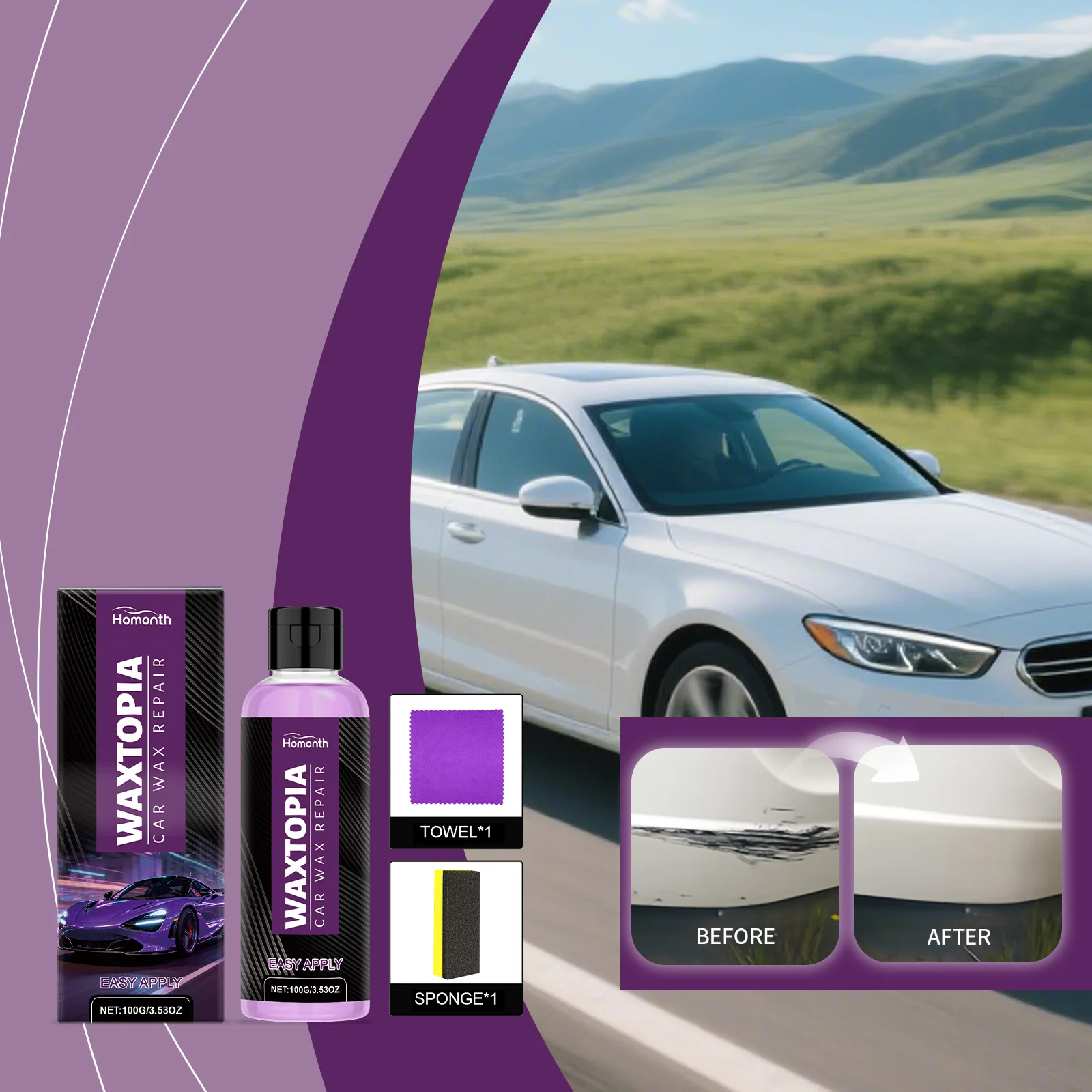 Car Paint Care Kit: Gently cleans daily scratches and stains, renews and boosts shine