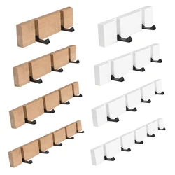 Foldable Wall Hanger Mounted Wooden Metal Hook for Bathroom Robe Clothing Towel Key Robe Clothing Towel White 5 Hooks