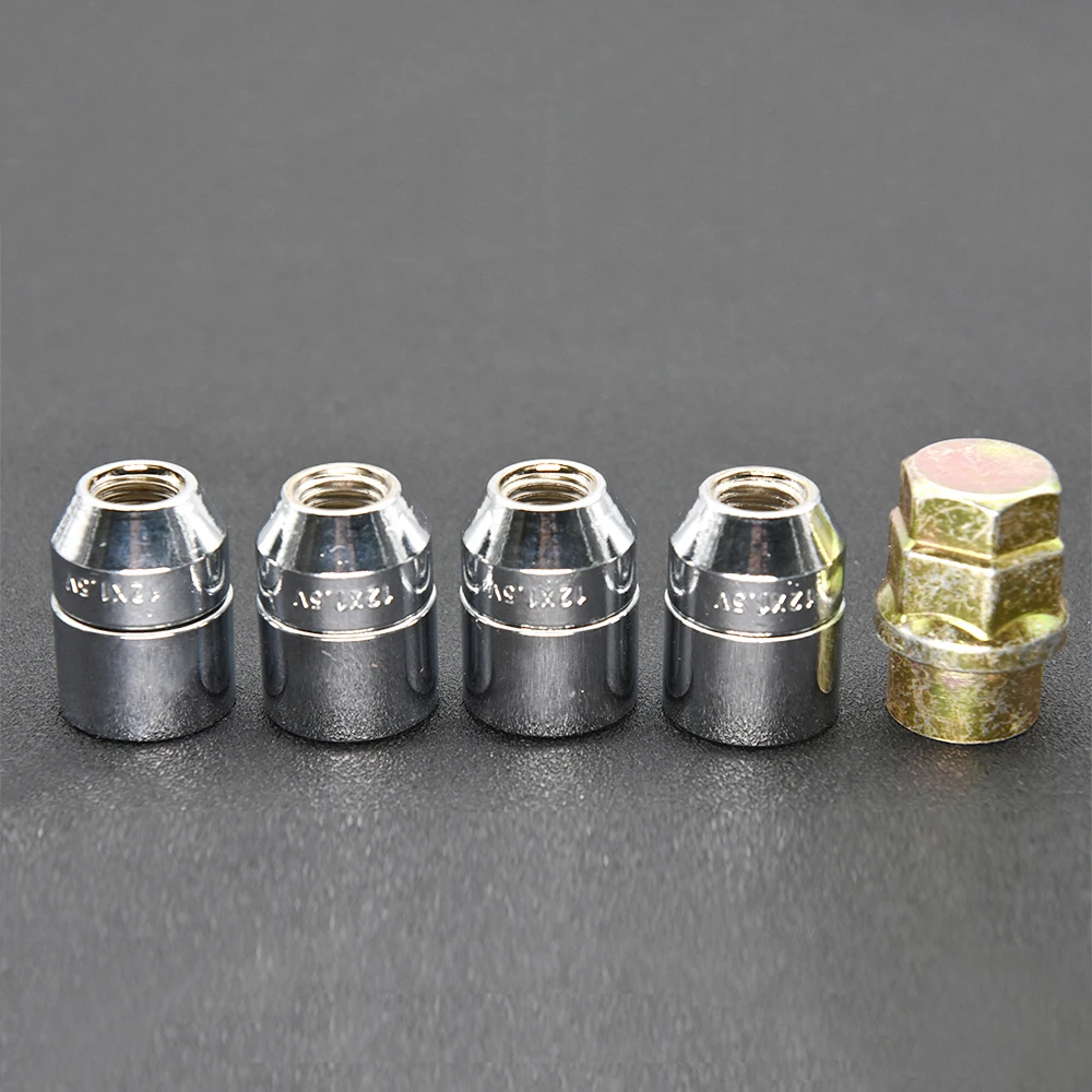 HD M12X1.5 4pcs Nuts +1 Key Closed End Anti theft Security Car Wheel Locking Nuts Wheel Rim Lock Lug Nuts High Quality Chrome