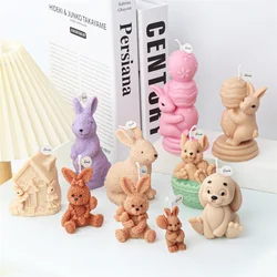 Easter Bunny Candle Mold 3D Rabbit Candle Silicone Molds Easter Bunny Resin Casting Mould for DIY Candle Making Polymer Clay