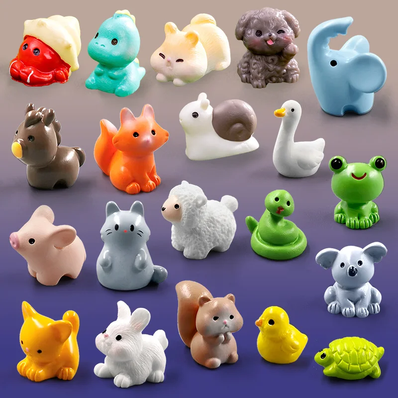 20Pcs Hamster Snail Cat Dog Crab Dinosaurs Goose Duck Squirrel Fox Rabbit Figurine Miniature Fairy Garden Decoration Accessories
