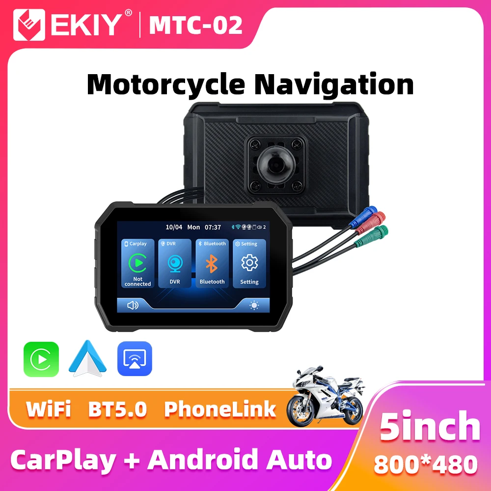 

EKIY Wireless CarPlay Moto Android Auto Портативная цифровая приборная панель мотоцикла GPS-навигационный экран пылезащитный водонепроницаемый 5-дюймовый