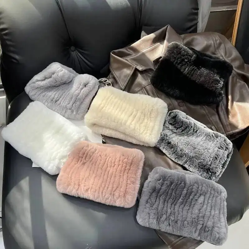 Real Rex Rabbit Fur Scarf Thick warm Elastic Neck Warmer Fashion Fur Headband Women Plush Head Cover Natural Fur Ring Scarves