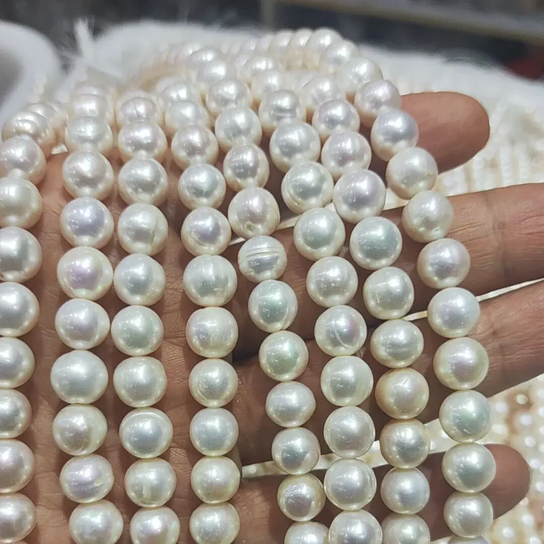 9-10mm AA+ Nearly Round White 100% Genuine Natural Freshwater Pearl Jewelry Making Spacer Beads 15