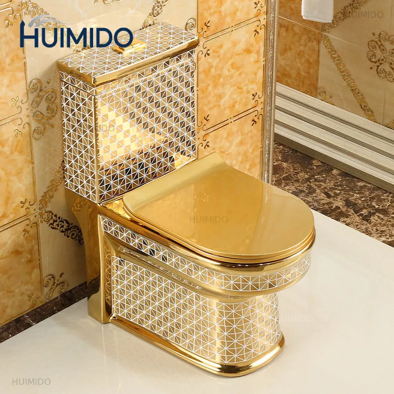 Household flush golden toilet super swirl water-saving deodorant toilet square personalized color ceramic toilet