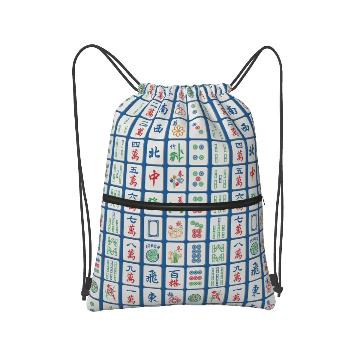 Mahjong Tiles On Blue Backpacks Multi-function Drawstring Bags Shoes Bag Book Bags for Man Woman Students