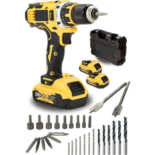 

Professional 36V 5 Ah Li-On Rechargeable Dual Cordless Drill 30 Piece End Set