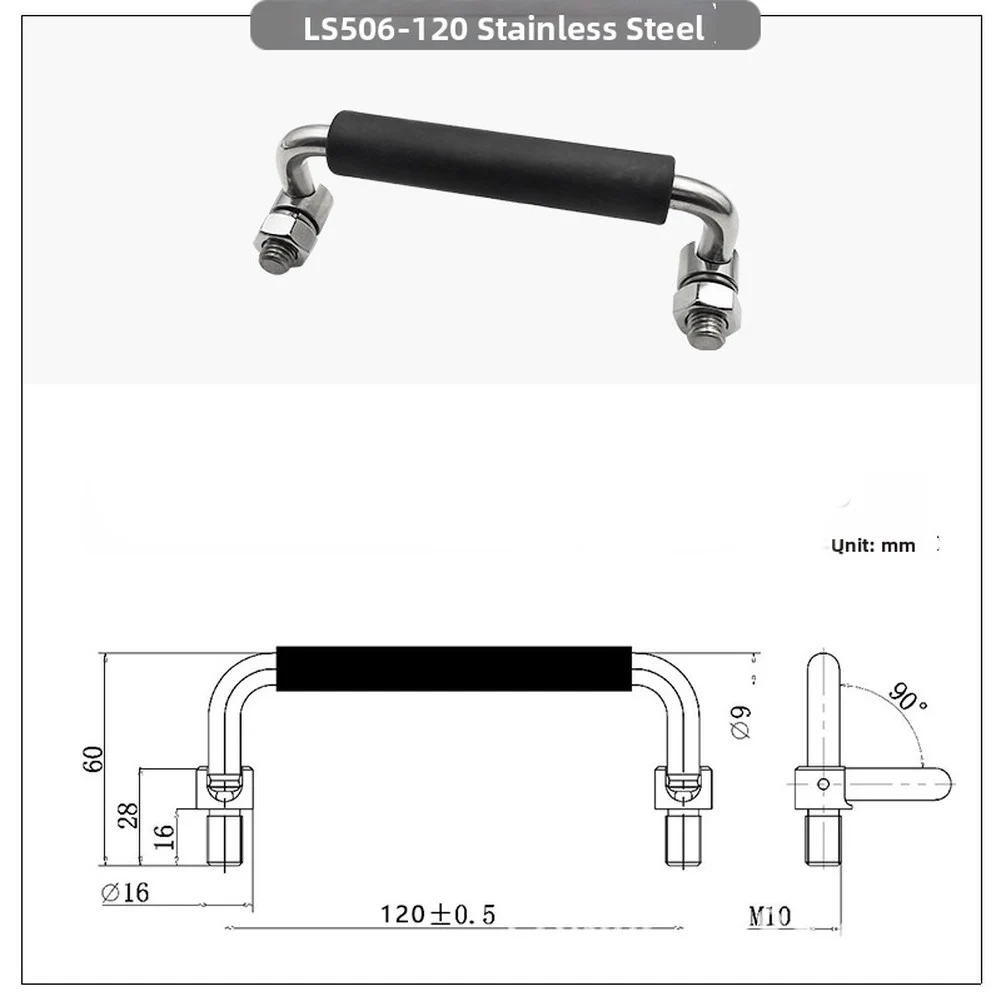 304 Stainless Steel Foldable Handle with 90 Degree Rotation and Contoured Rubber Grip for Tool Storage Solutions