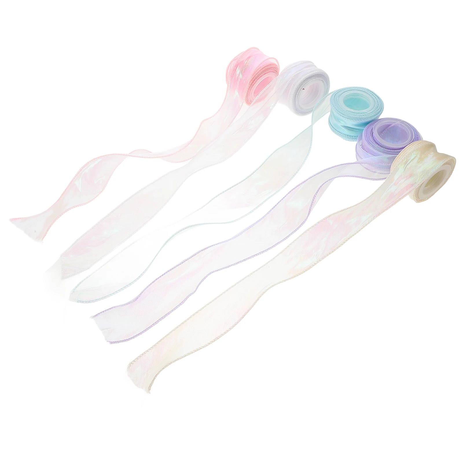 

5 Rolls 4cm Light Color Holographic Fish Tail Net Ribbon Gift Packing Decorative Ribbons DIY Crafts Floral Accessories Packaging