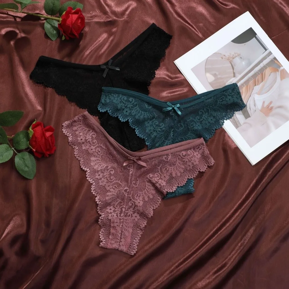 Cotton Crotch Women Lace Flower Briefs Traceless Low Waist Lace Thong Panties Seamless Invisible Floral Underpants Daily Wear