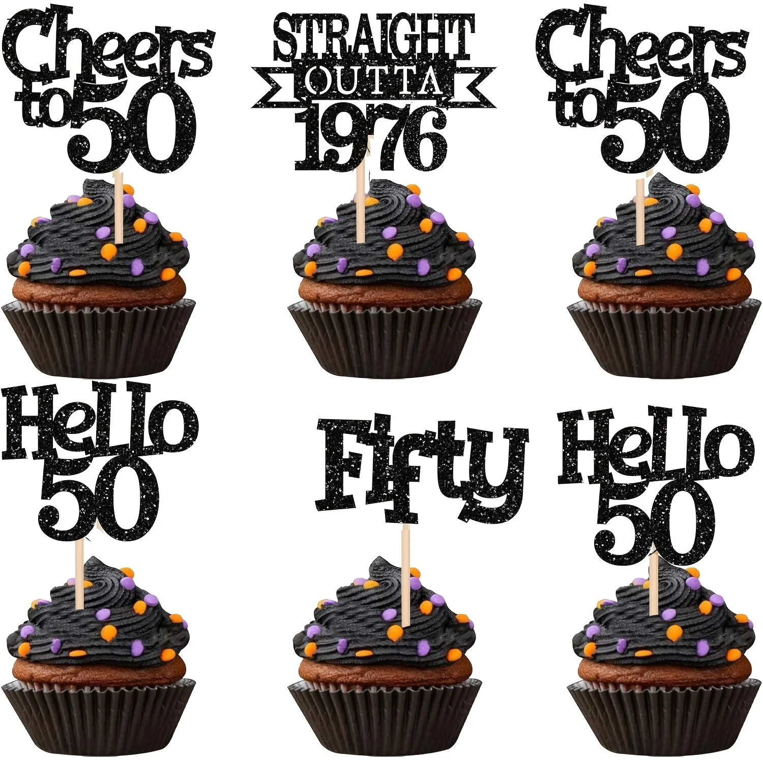 12pcs Happy 50th Birthday Cupcake Toppers Glitter Straight Outta 1976 Cupcake Picks Hello 50 Cheers to Birthday Cake Decorations