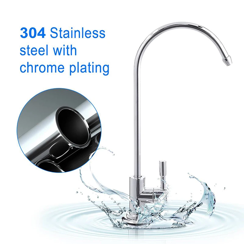 1/2 Heads Kitchen Faucet 1/4 Inch Connect Reverse Osmosis Faucet Single Double  Hole Stainless Steel Water Filter Home Supplies