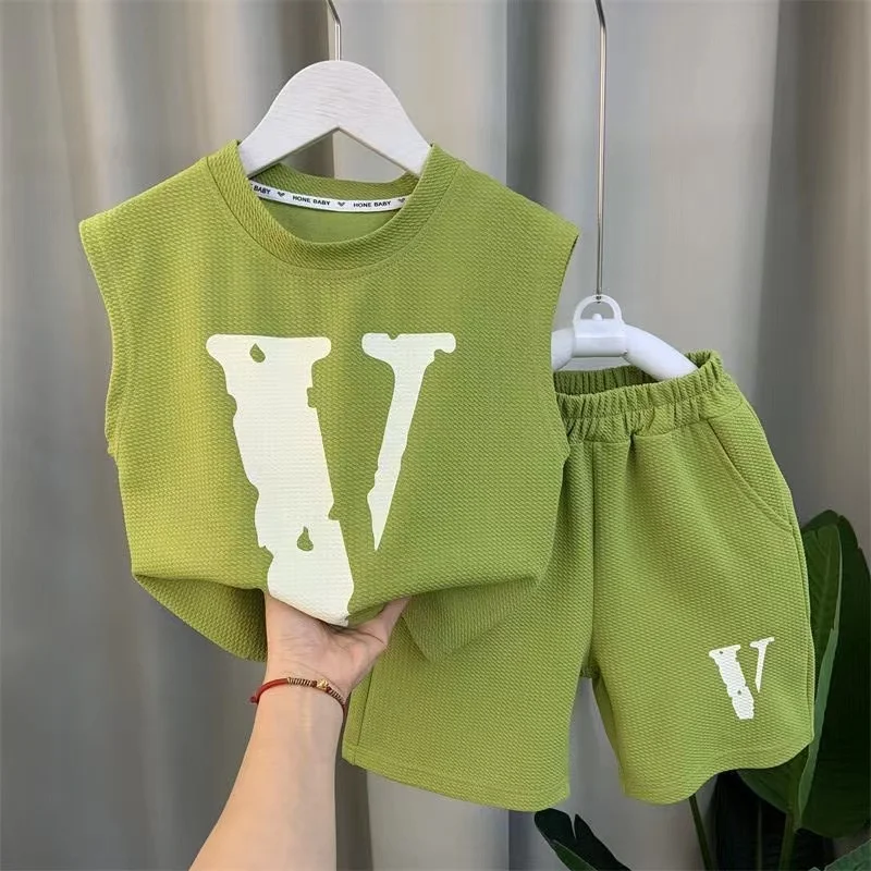 1 To 8 Years Baby Boys Clothes Cotton Sleeveless Letter Shirt And Shorts Two Piece Baby Boys Sport Suit Fashion Bouique Kid Set