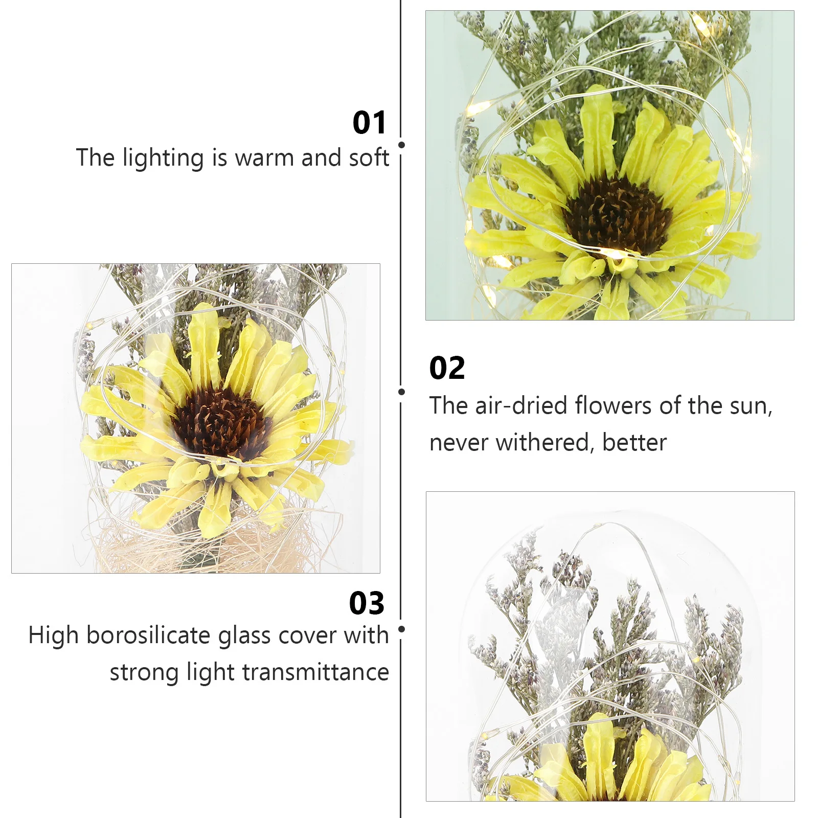

Sunflower in Glass Desktop Adornment -Dried Never Withered Compact Space Saving Sunflower Ornament