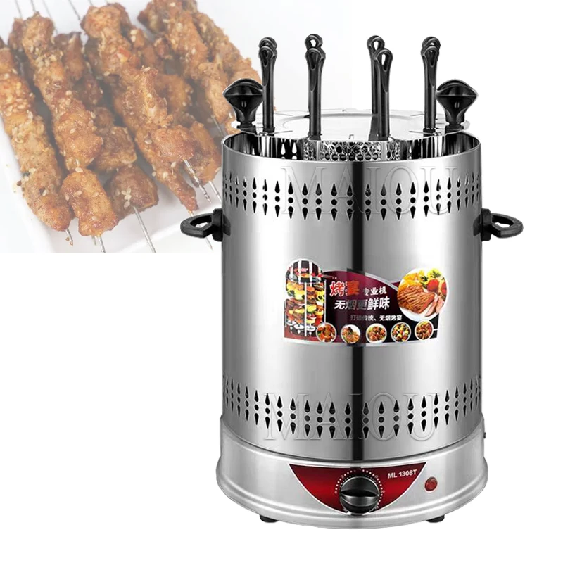 Grelha elétrica doméstica automática para churrasco, espetos elétricos, máquina rotativa de espetos de cordeiro, sem fumaça