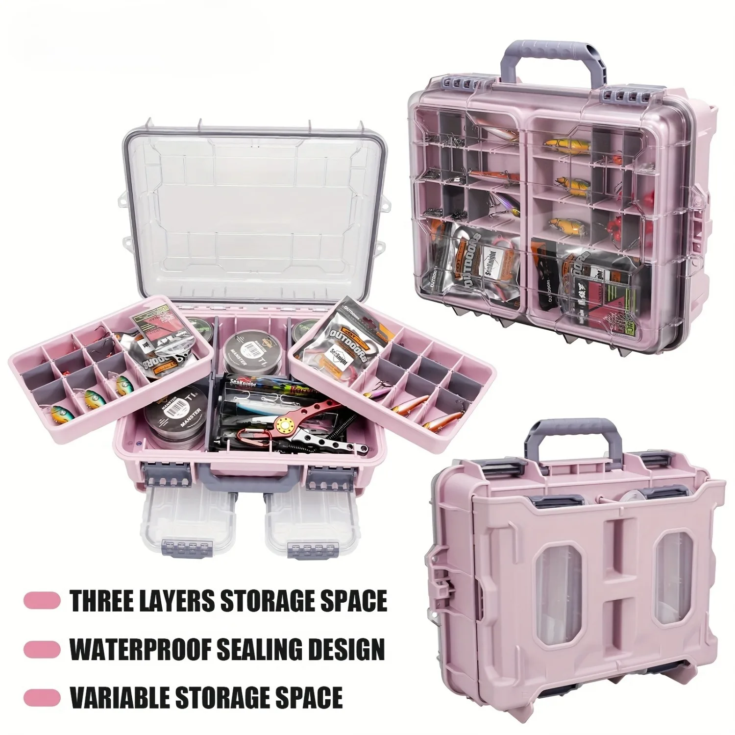 3 Layers Waterproof Fishing Tackle Box Organizer with Removable Dividers Lure Box Terminal Tackle Storage Fishing Lures Kit Gift