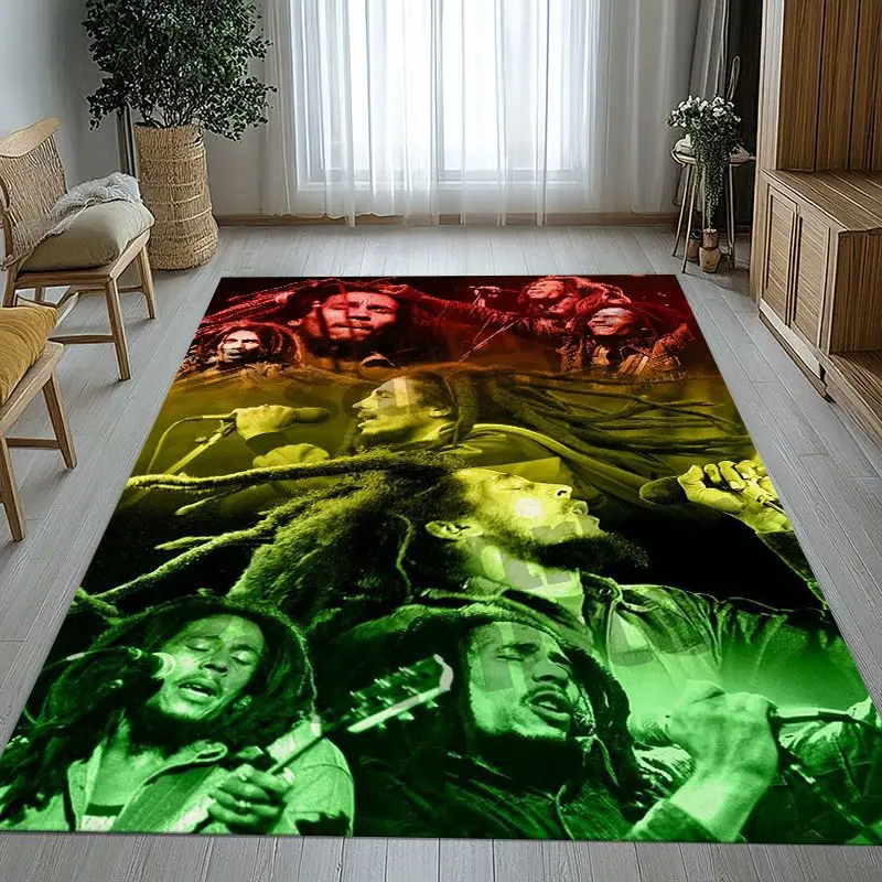 Reggae Music Bob Marley Rasta Color Area Rug,Soft Non-Slip Carpet Mat for Living Room Bedroom,Sofa Floor Rug,Home Decor Gift
