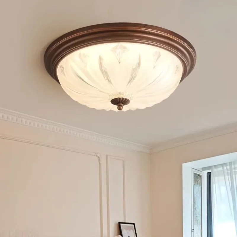 

European Retro Round Ceiling Lights Living Room Bedroom Study Aisle Balcony Entrance Wrought Glass Luxury Home LED Ceiling Lamps