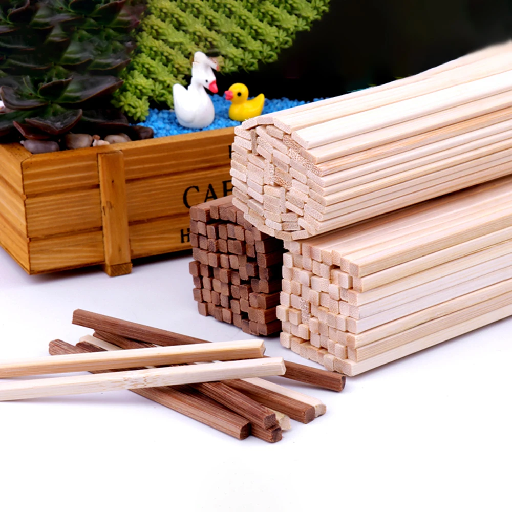 20/50/100Pcs Round Square Flat Bamboo Sticks Wooden Bar Craft Handcraft Making Airplane Building Model DIY Handmade Art Supplies