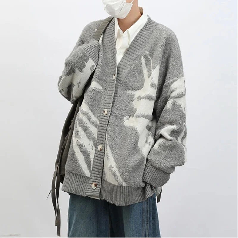 

Американский винтажный кардиган, свитер для мужчин, осень-зима, повседневное свободное модное модное уличное вязаное пальто в стиле хип-хоп