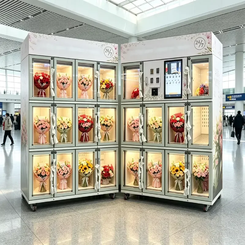 for Refrigerated Flower Vending Machine 10 Lockers 24H Self Service Fresh Bouquet Vending Locker With Top Advertising Light