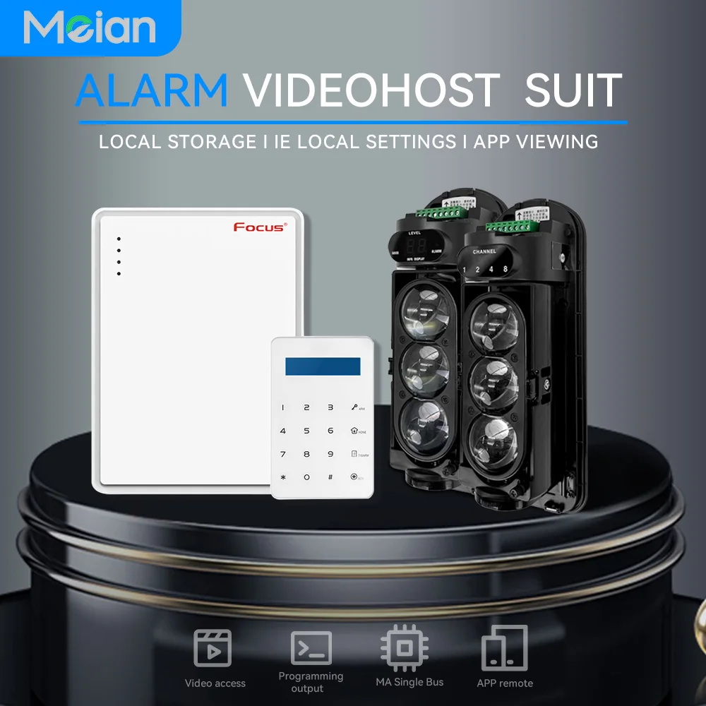 Meian Wired Infrared Beam Detector Host Suit, 250M Wired Barrier Detector, For Home Burglar Security 433MHz/868MHz