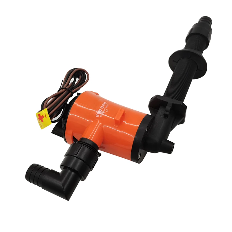 

12V 600GPH Boat Livewell Pump, Live Bait Tank Aerator Submersible Cartridge Aeration Pump 90-Degree Boat Accessory