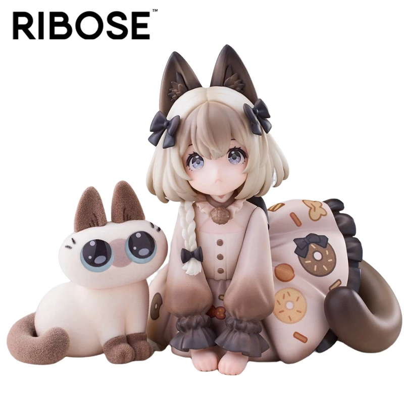 

Original RIBOSE Tea Party Cat x Siamese Cat Soybean Puree Friendship Set (Siamese Cat) Anime Figure Collectible Model Doll Gift