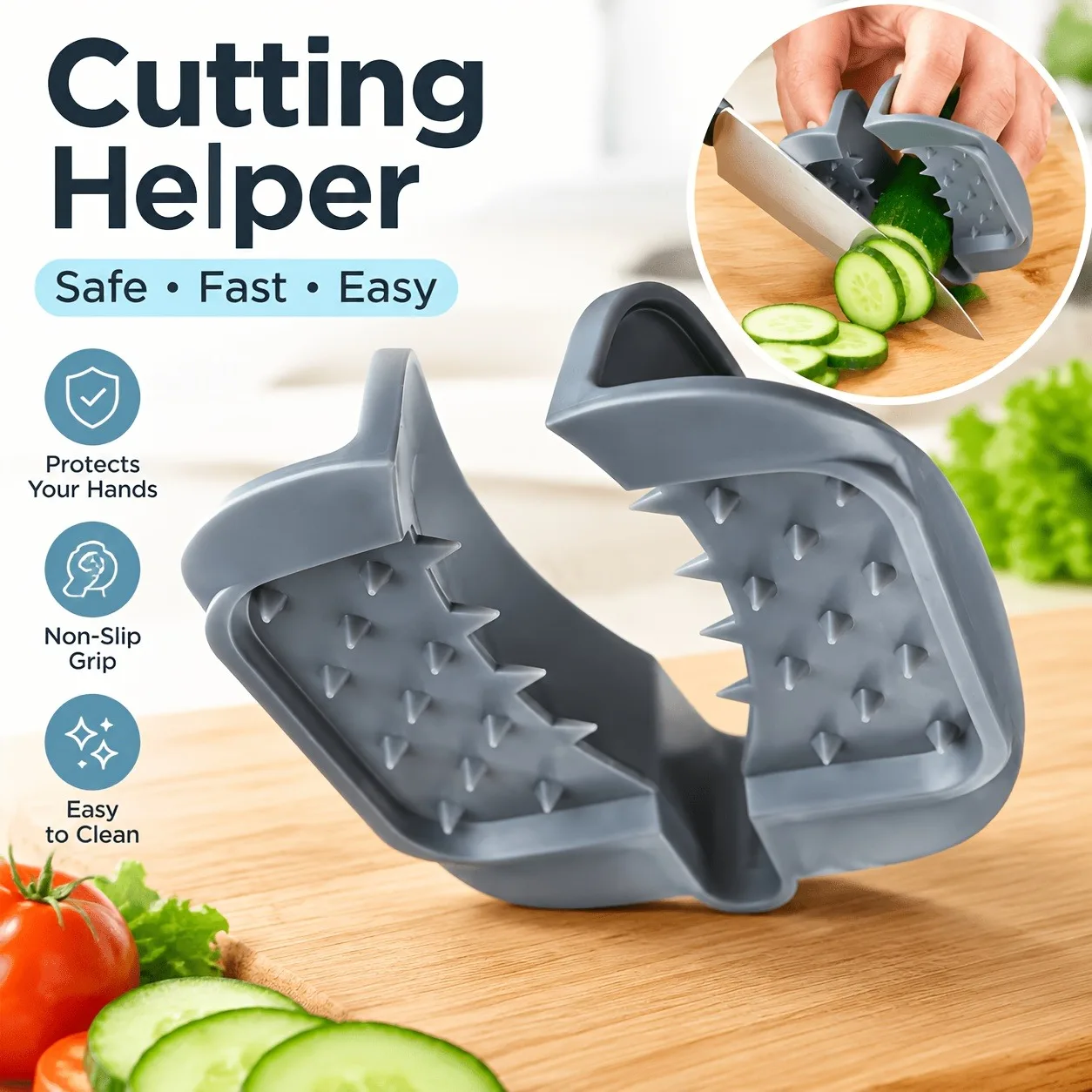 Gray Thickened Vegetable Cutting Hand Guard Stretchable Adjustable Anti-Slip with Fixed Spikes for Kitchen Safety