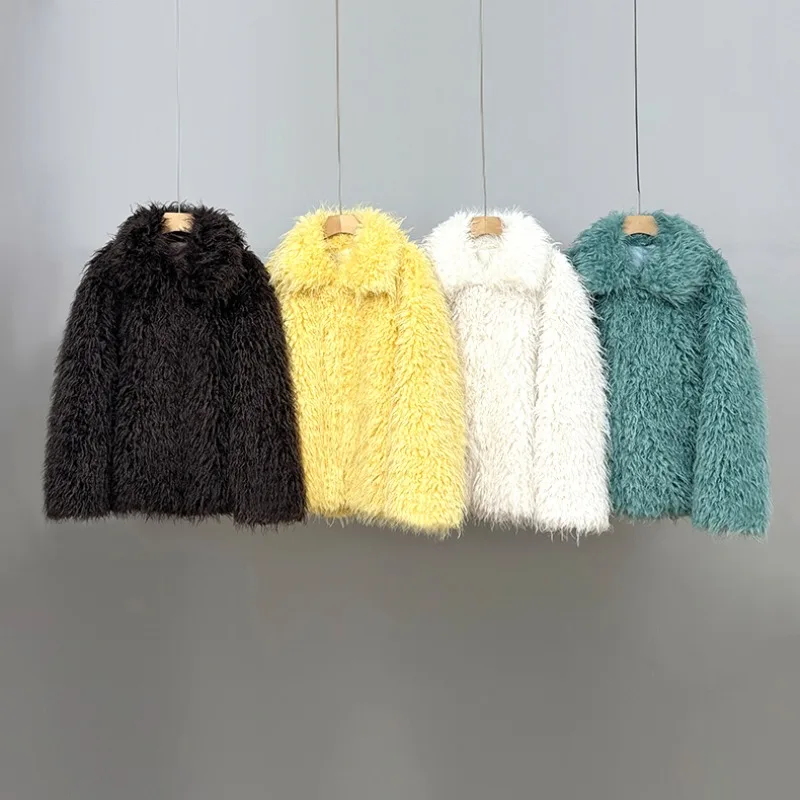 

Yellow Plush Jacket European and American Style Imitation Fur Environmentally Friendly Fur Jacket Women Oversise Wear Top 2026